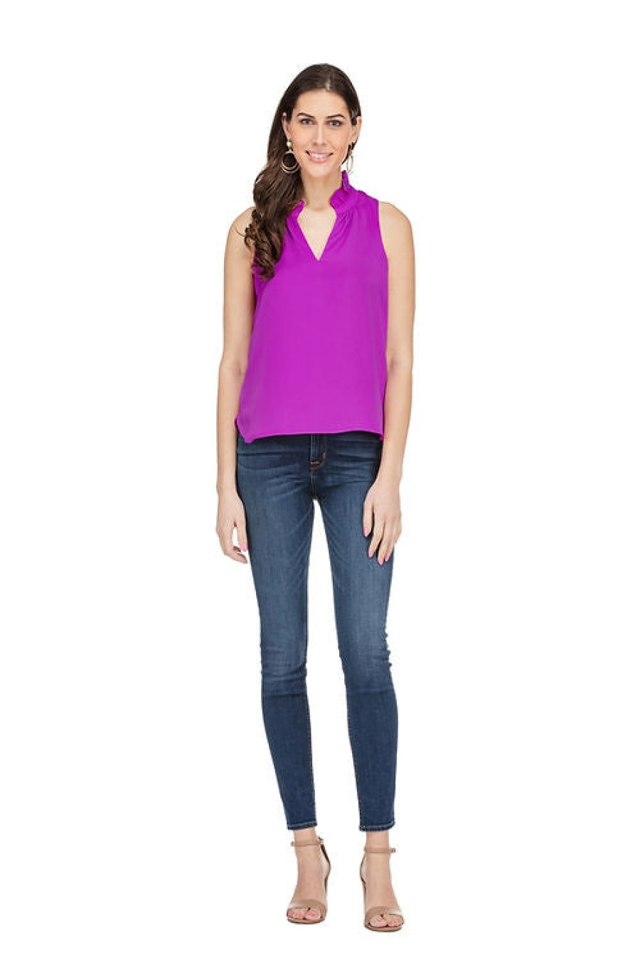 JADE Ruffle Neckline Top In Orchid Tops