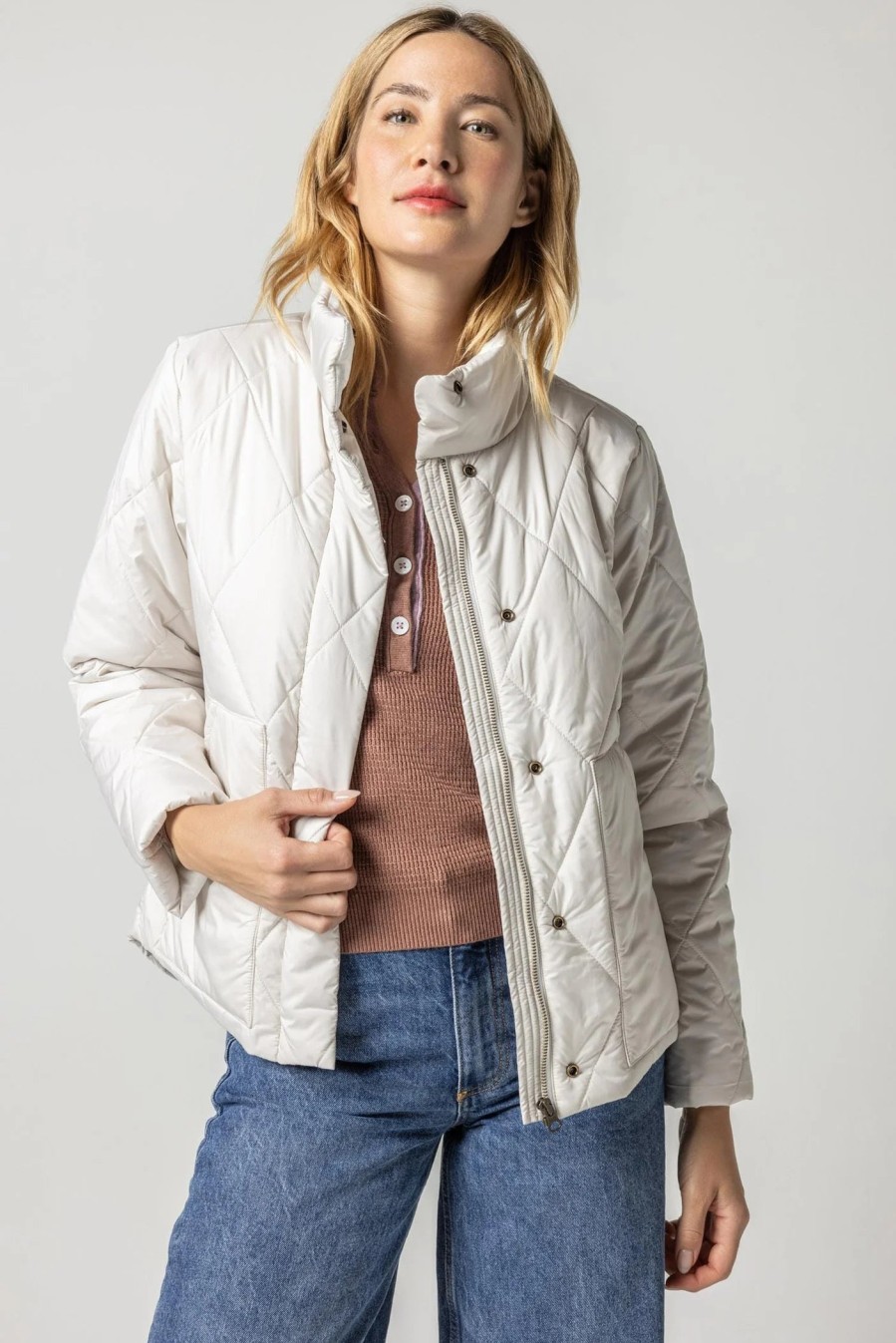 LILLA P Shirttail Hem Zip Front Jacket In Opal Outerwear