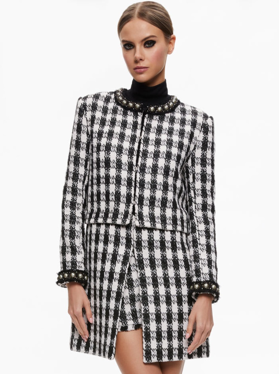 ALICE OLIVIA Deon Two-Fer Tweed Jacket In Black/White Outerwear