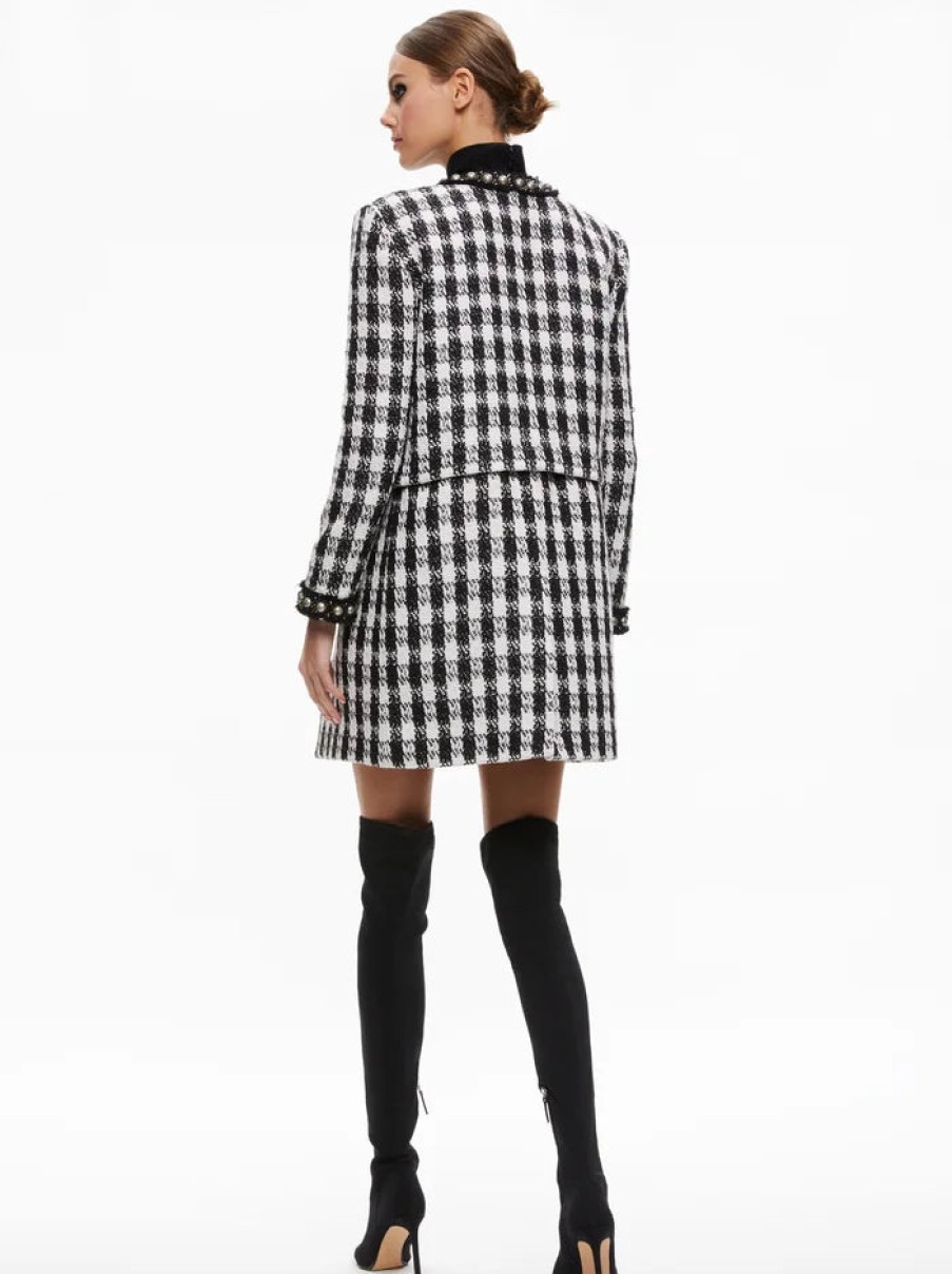 ALICE OLIVIA Deon Two-Fer Tweed Jacket In Black/White Outerwear