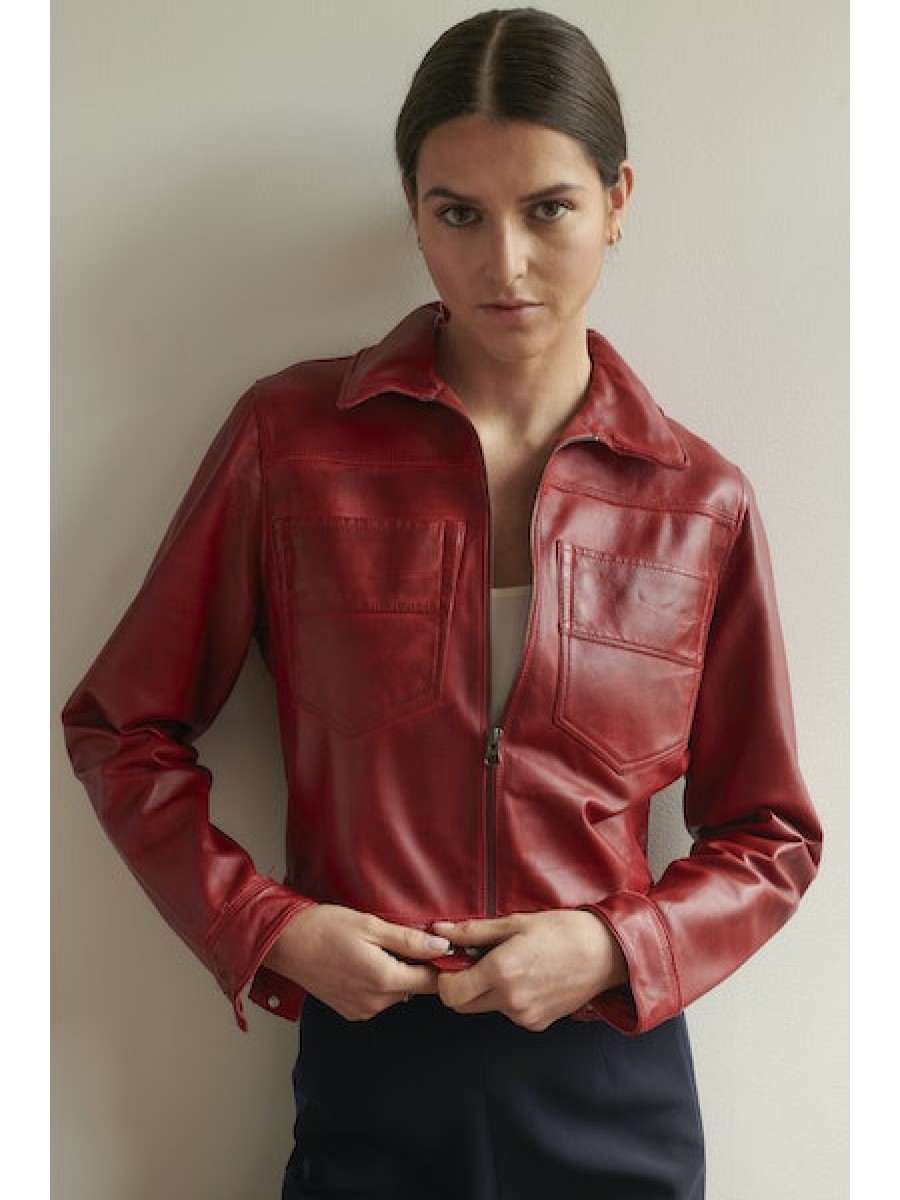 JAKETT Hayden Waxed Leather Jacket In Vintage Red Outerwear