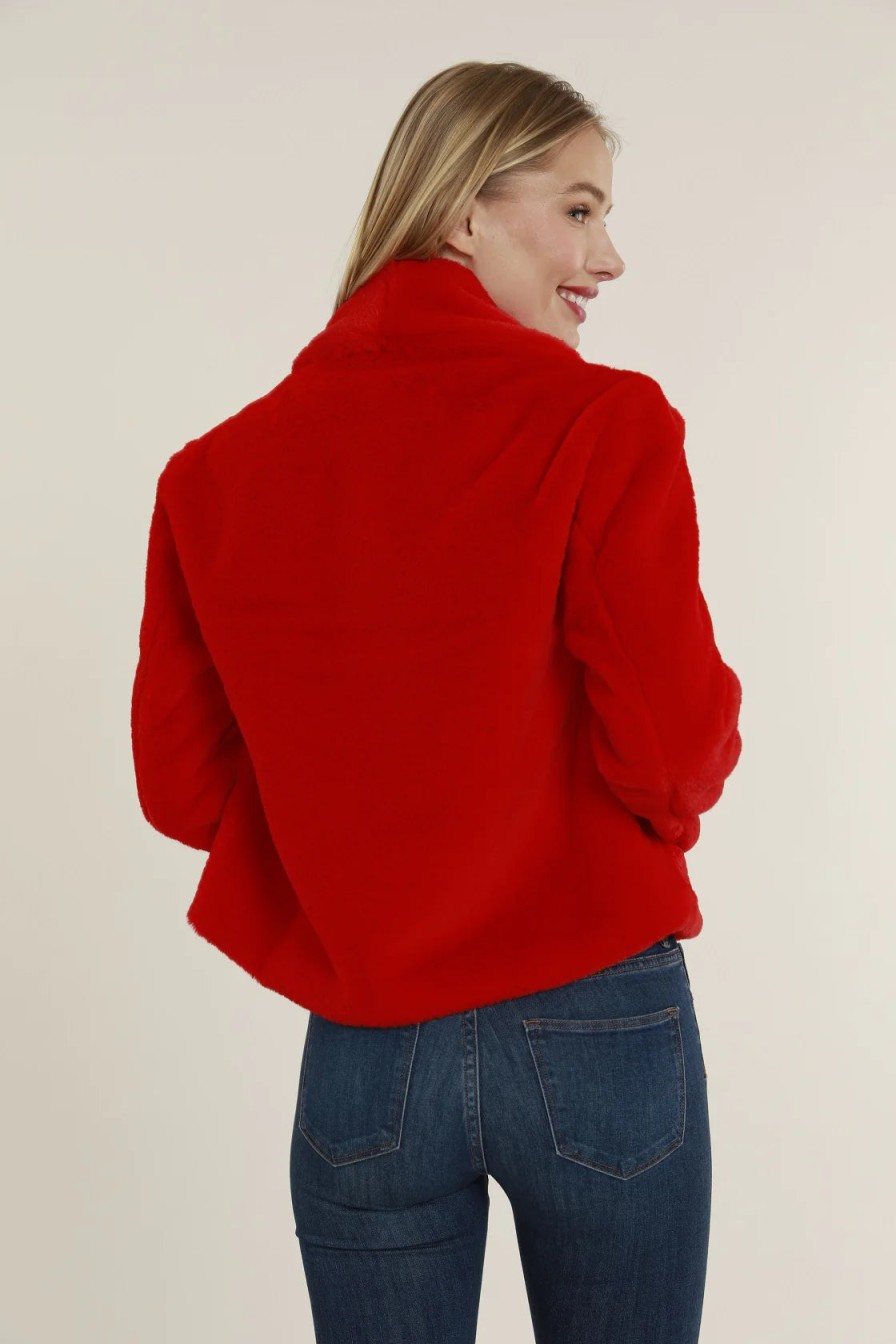 DOLCE CABO Faux Fur Shawl Collar Jacket In Red Outerwear