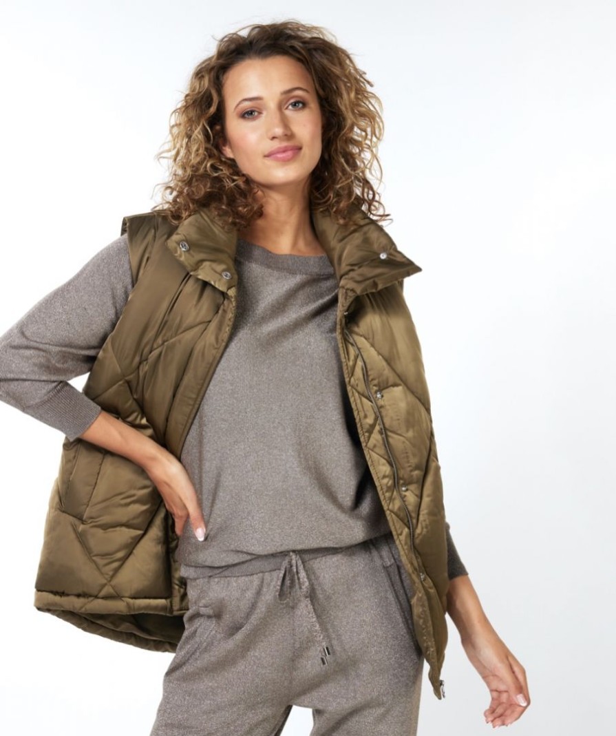 ESQUALO Quilted Puffer Vest In Army Green Outerwear