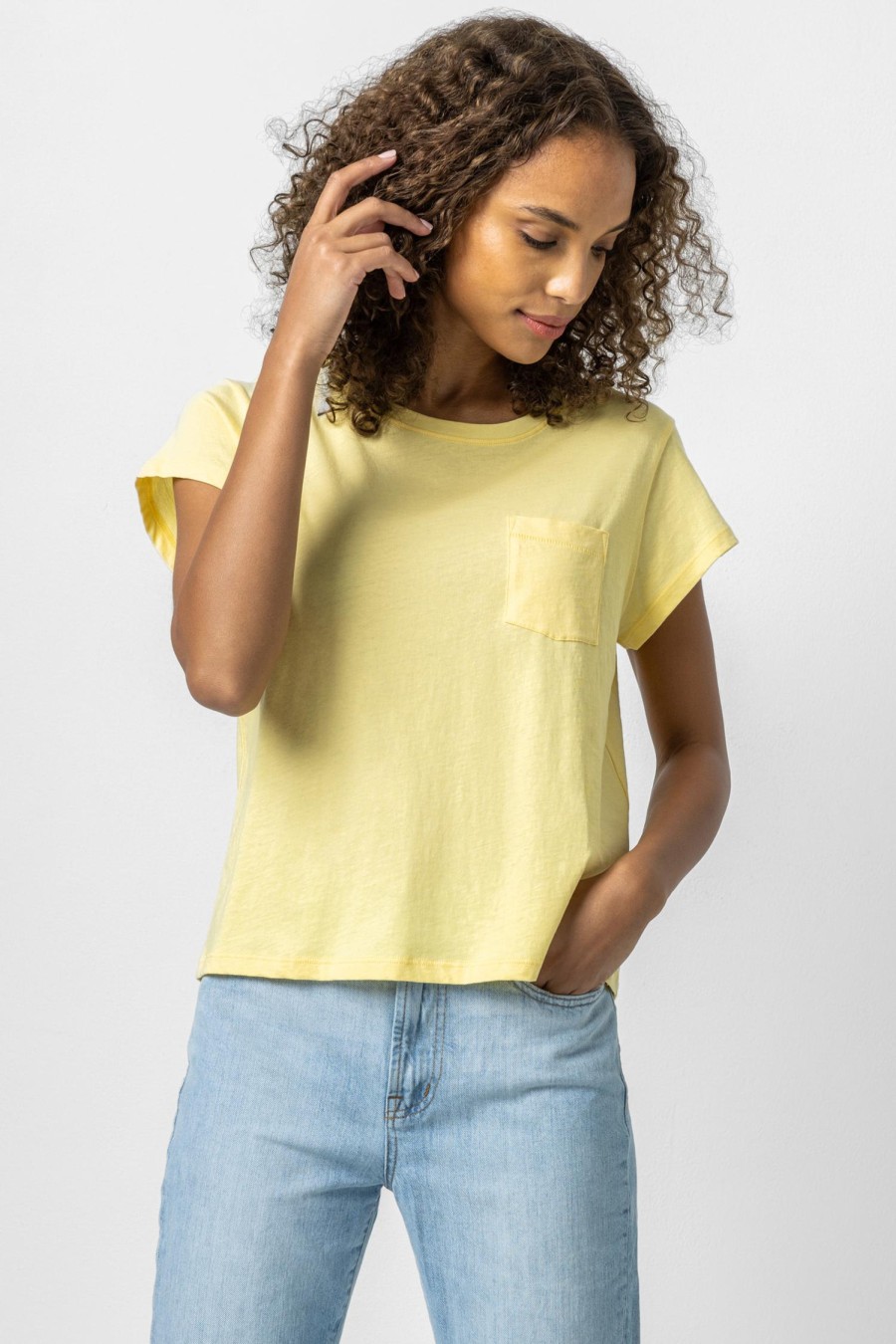 LILLA P Boxy Pocket Crew Neck Tee In Buttercup *Final Sale* Tops