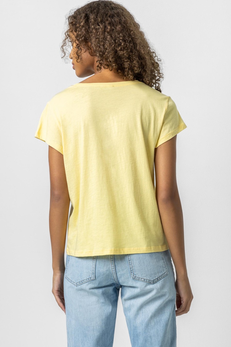 LILLA P Boxy Pocket Crew Neck Tee In Buttercup *Final Sale* Tops