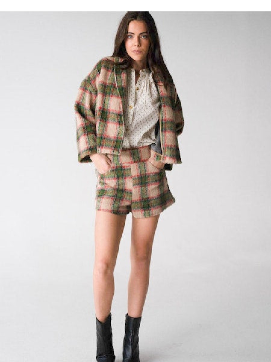 NEVER A WALLFLOWER Shawl Collar Cropped Jacket In Plaid Mohair Outerwear