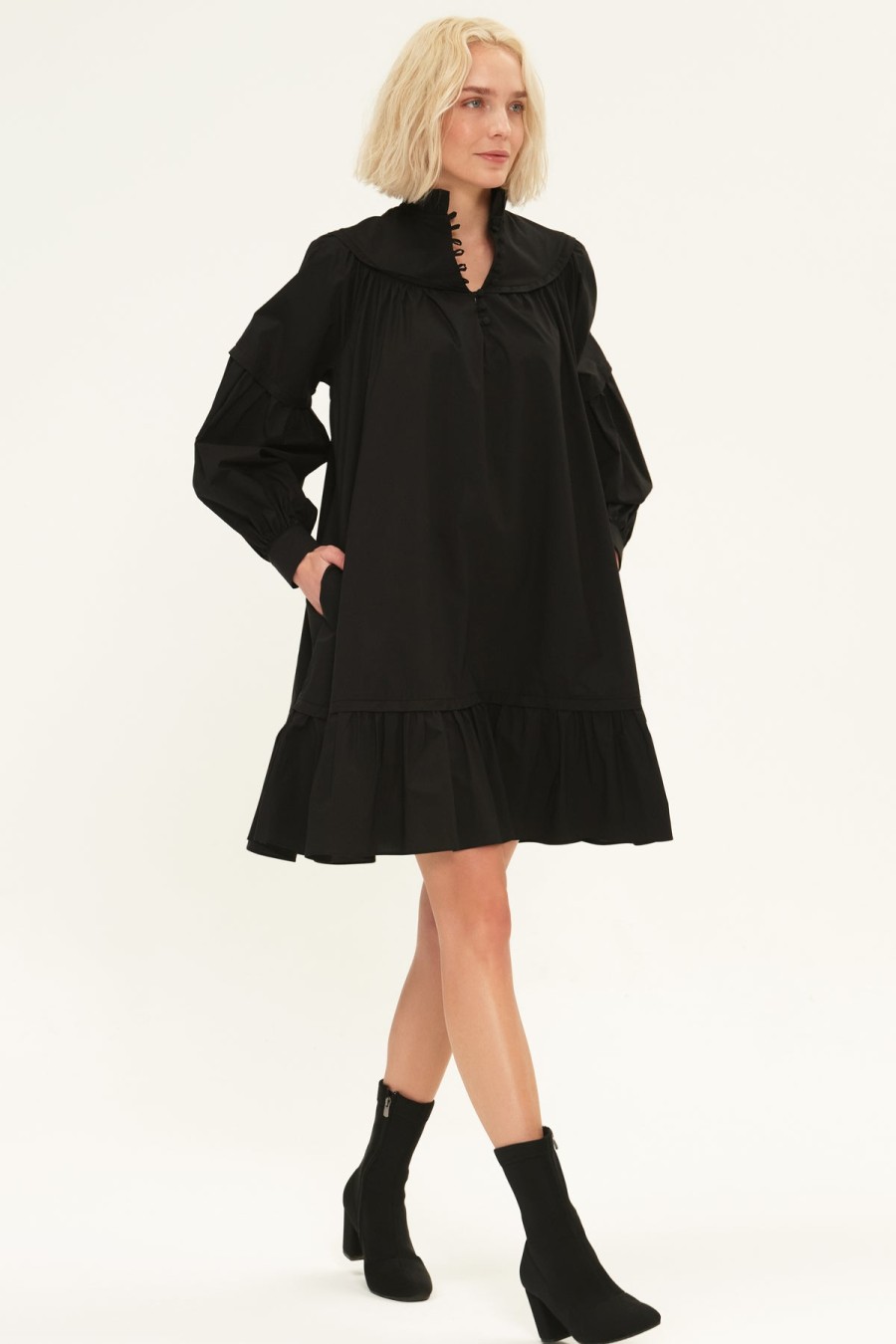 HARSHMAN Fiona Dress In Black Poplin Dress Shop