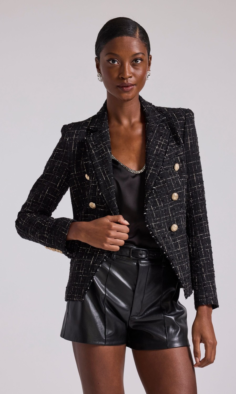 GENERATION LOVE Eliza Tweed Blazer In Black/White Window Outerwear