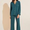 EBERJEY Gisele Long Pj Set In Evergreen/Ivory Loungewear