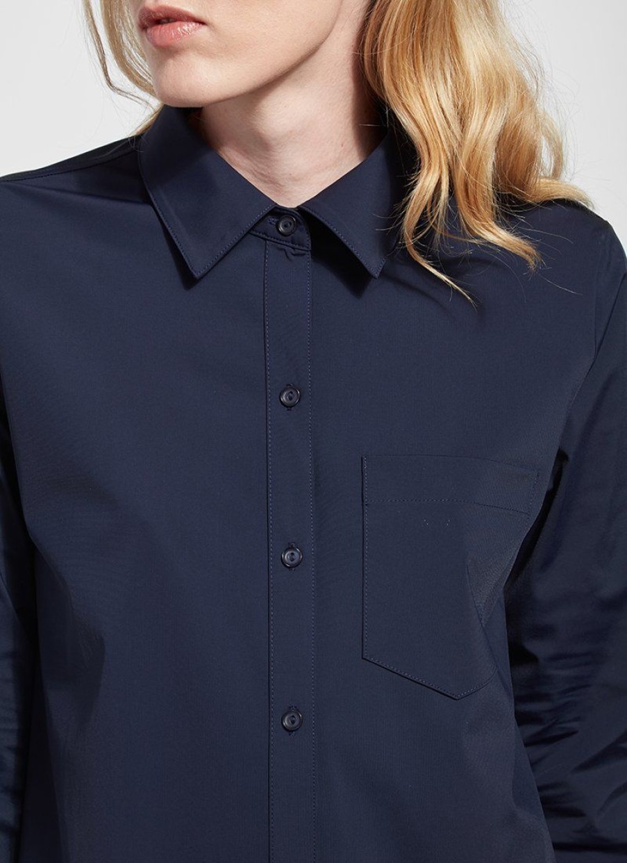 LYSSE Schiffer Button Down Top In Navy Athelisure