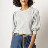 LILLA P Puff Sleeve Crew Neck Sweater In Grey Tops