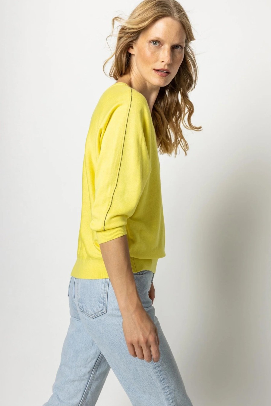 LILLA P Double V-Neck Dolman Sweater In Citrus Tops