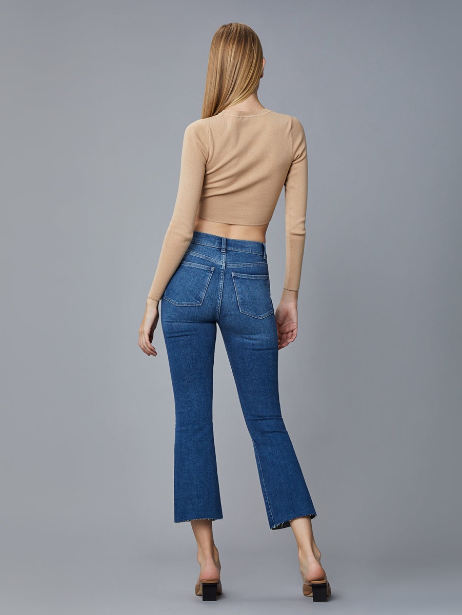 DL 1961 Bridget Cropped High Rise Jean In Mid Raw Bottoms