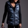 ANORAK Short Metallic Hooded Down Vest In China Blue Athelisure