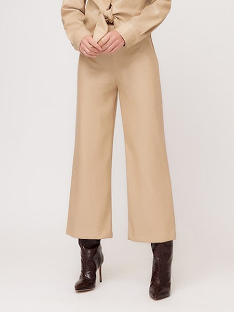 FIFTEEN TWENTY Vegan Leather Cropped Wide Leg Pant In Beige Bottoms