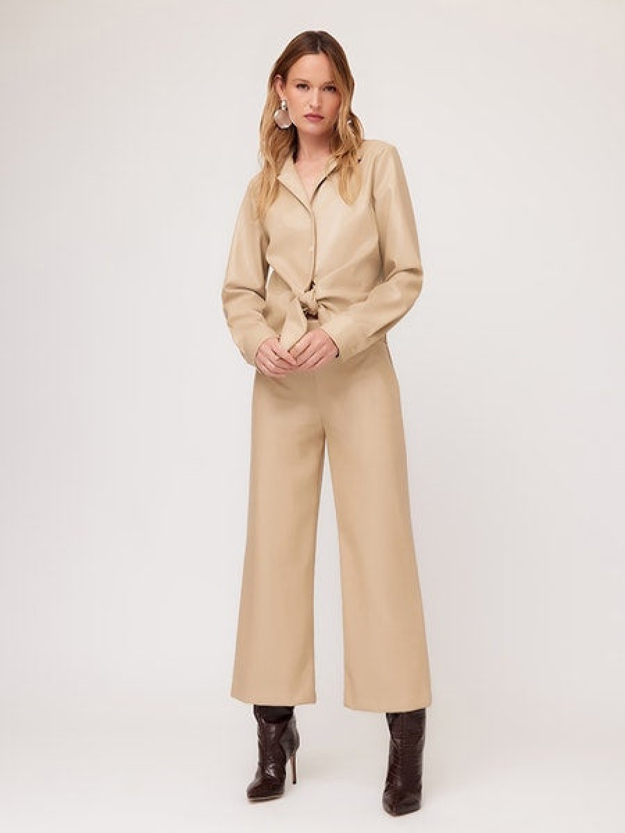 FIFTEEN TWENTY Vegan Leather Cropped Wide Leg Pant In Beige Bottoms