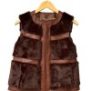 GLAMOURPUSS Vegan Leather Trim Fur Vest In Chocolate Outerwear