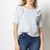 LILLA P Ruffle Shoulder Crew Neck Tee In Light Blue *Final Sale* Tops