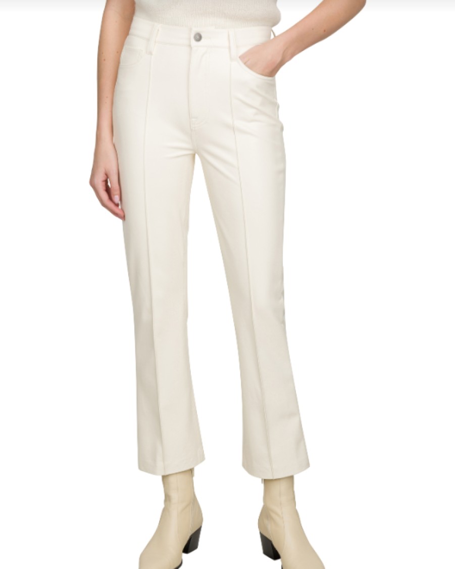 SEVEN JEANS High Waisted Vegan Leather Slim Kick Pant In Cream Bottoms